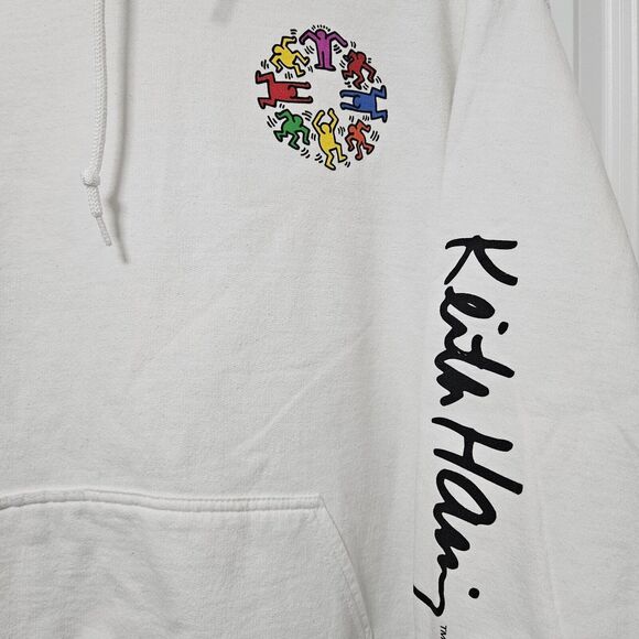 Keith Haring Artist White Pull Over Hoodie Hooded Sweat Shirt Size Large EUC - Picture 4 of 9